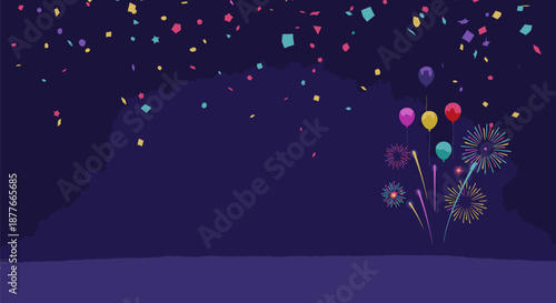 Colorful Balloons and Confetti in Air.