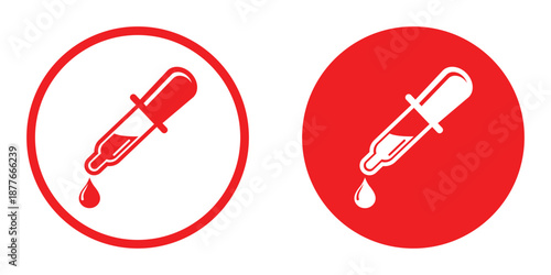  Minimalist dropper tool icon in red and white contrast, symbolizing color sampling in digital design. Ideal for UI, graphic software, and creative interface themes.