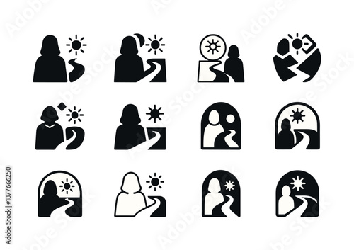 Cultural Heritage Icons. Cultural heritage tours and indigenous experiences. Icon set. Set Logo of cultural heritage tours and indigenous