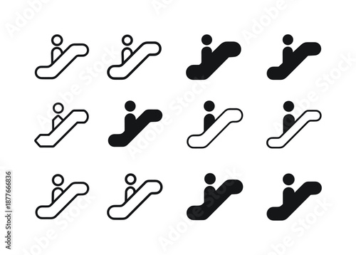 Public Transport Logo Set. Public transportation. Icon set. Set Logo of public transportation: escalator with person. harmonious logo variations of the same