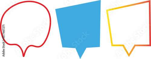 Hand drawn doodle colorful outline speech bubble collection set with various creative geometric shapes vector