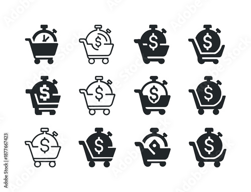Retail Icon Set. Retail supply chain efficiency and cost management. Icon set. Set Logo of retail supply chain efficiency and cost management: efficiency