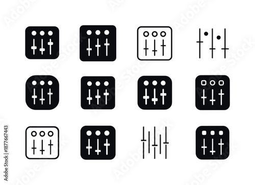 Music Studio Logos. Music studio. Icon set. Set Logo of music studio: mixing console. harmonious logo variations of the same emblematic concept, each with