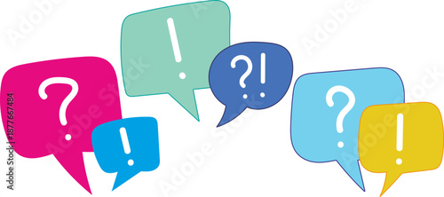 Hand drawn doodle colorful speech bubble collection set with question and exclamation marks vector