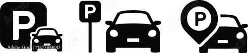 car parking black icon set public location sign vector illustration collection design 