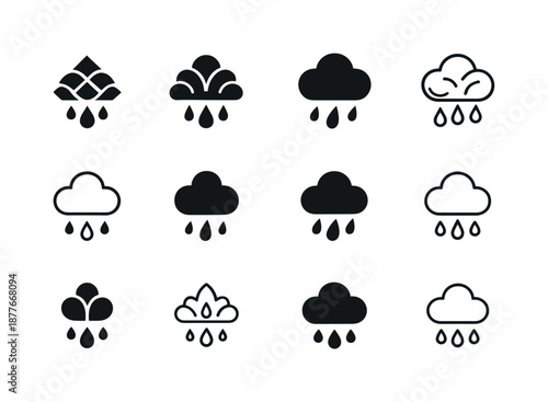 Rain Logo Variations. Rain formation. Icon set. Set Logo of rain formation: condensation in air. harmonious logo variations of the same emblematic concept,