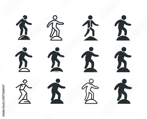 Senior Fitness Icons. Sports and fitness for seniors and elderly. Icon set. Set Logo of sports and fitness for seniors and elderly: balance training cone.