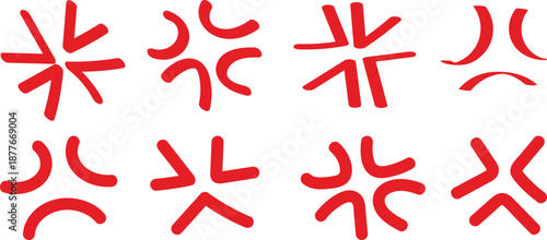Hand drawn doodle red angry expression symbol and stress vein pop icon collection set vector