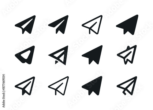 Share Icon Variations. Share. Icon set. Set Logo of share: send plane icon. harmonious logo variations of the same emblematic concept, each with different