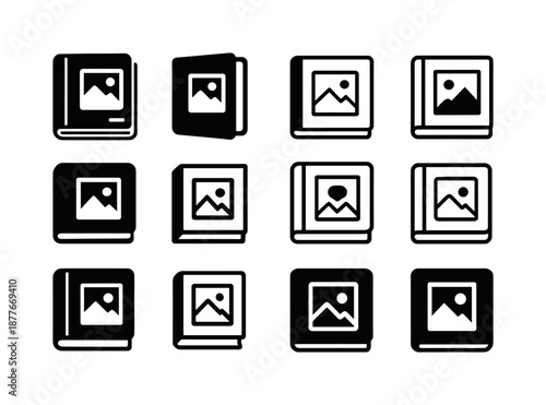 Scrapbook Logo Variations. Scrapbooking with photos. Icon set. Set Logo of scrapbooking with photos: scrapbook album cover. harmonious logo variations of the