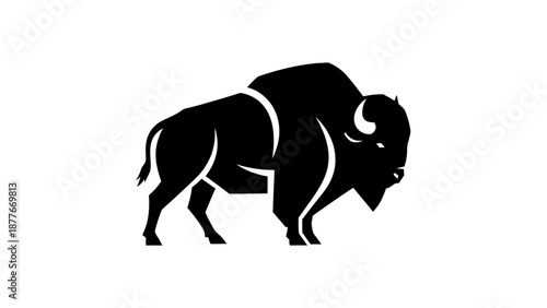 Black Bison Silhouette Profile Illustration.