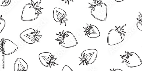 Seamless pattern of strawberries with white background, hand-drawn sketch, perfect for design