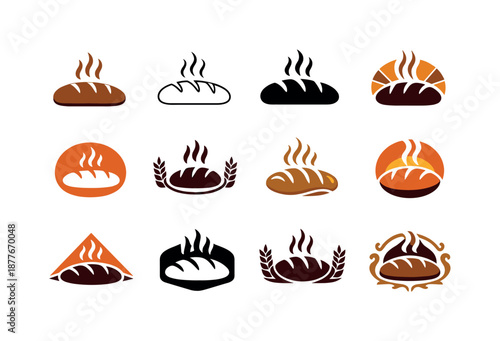 Holiday Feast Icons. holiday feasts. Icon set. Set Logo of holiday feasts: warm bread loaf. harmonious logo variations of the same emblematic concept, each