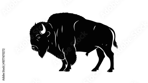 Black Silhouette of a Bison Animal.
