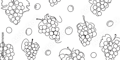 Seamless Pattern of Grapes and Berries in Outline Style - Vector Art