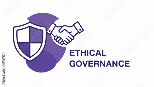 A handshake and shield icon with ethical governance text