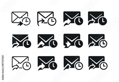 Email Icon Variations. Responding to emails during work hours. Icon set. Set Logo of Responding to emails during work hours: quick reply icon. harmonious logo