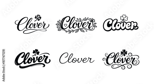 Clover Lettering Variations. Hand-Drawn Clover. Set lettering. harmonious lettering variations of the same emblematic concept, each with different artistic