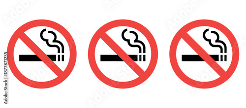 No Smoking Icon Vector with Red Crossed-Out Cigarette Symbol for Public Safety and Health