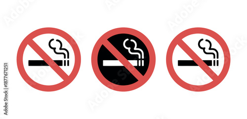 No Smoking Sign symbol featuring a red crossed-out cigarette for public health and safety