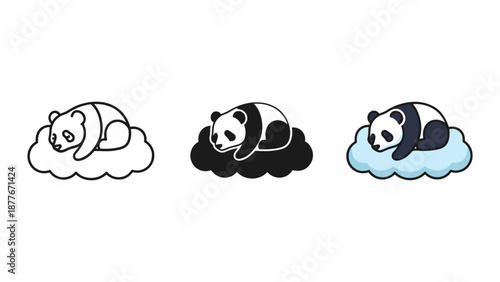Sleeping Panda Bear Vector Illustrations on Clouds