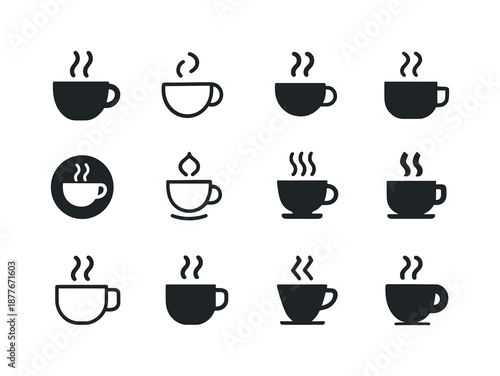 Freelance Logo Variations. Freelancing. Icon set. Set Logo of freelancing: coffee cup with steam. harmonious logo variations of the same emblematic concept,