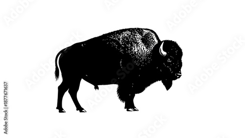 American Bison Silhouette Standing Profile View.