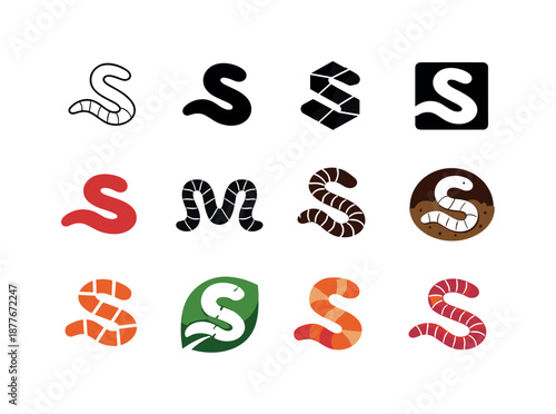 Worm Icons Collection. Worms. Icon set. Set Logo of worms: soil ecosystem worm. harmonious logo variations of the same emblematic concept, each with different