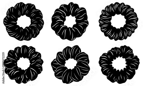 Six Black and White Braided Hair Bun Silhouettes on White Background hairstyle