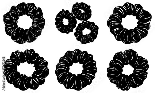 Six Black and White Braided Hair Buns Silhouette on White Background hair style