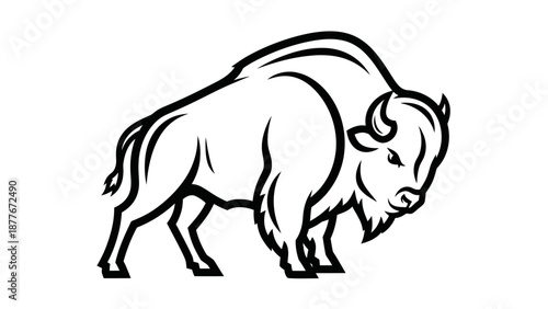 Black and White Bison Illustration.