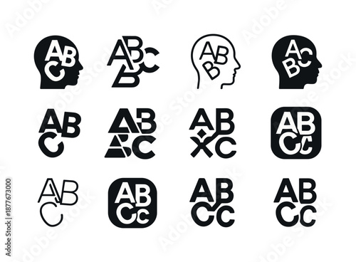 Learning Disabilities Icons. Learning disabilities. Icon set. Set Logo of learning disabilities: jumbled symbols. harmonious logo variations of the same