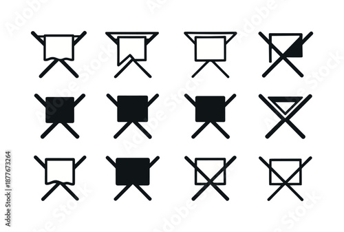 Laundry Rack Logos. Laundry drying rack. Icon set. Set Logo of laundry drying rack: X-frame drying rack. harmonious logo variations of the same emblematic