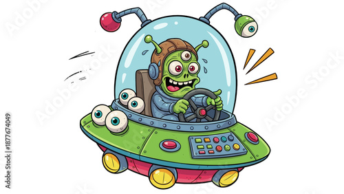 An alien is driving a spaceship