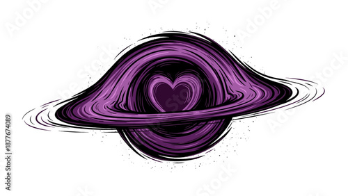 A beautiful heart symbol swirling in a black hole style. Perfect for science and concept art lovers