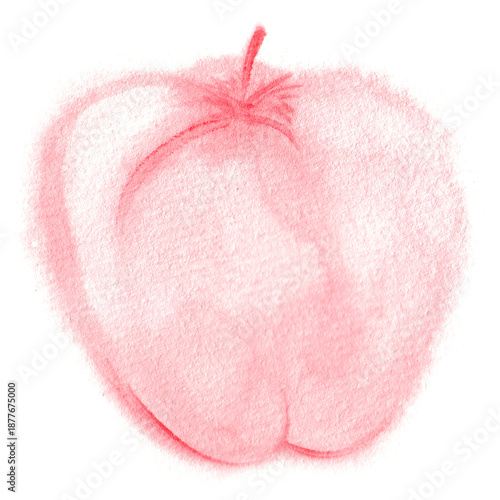 
Minimalist watercolor illustration of a soft pink apple with blurred, ethereal edges on white paper, featuring a delicate hand-drawn aesthetic and translucent texture