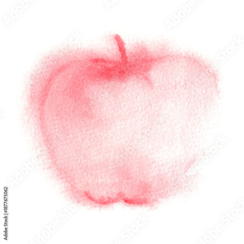 Minimalist watercolor illustration of a soft pink apple with a light stem and blurred, painterly edges on white paper, featuring a delicate hand-drawn aesthetic