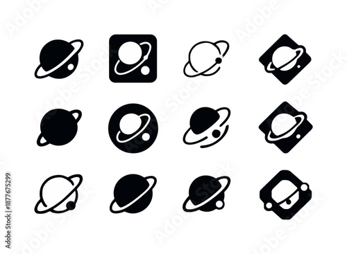 Intergalactic Travel Icons. Intergalactic travel. Icon set. Set Logo of Intergalactic travel: interstellar route map. harmonious logo variations of the same