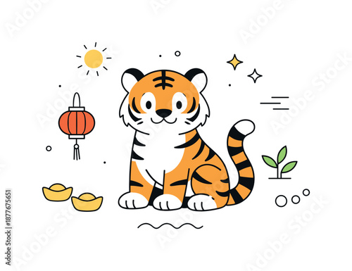 Zodiac Animal Celebration. Chinese zodiac year animal illustration concept. Minimal editorial scene featuring a zodiac animal as the main focus, calm