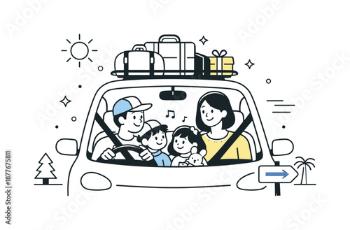 Family Holiday Journey. Family vacation drive. A family heading toward a holiday destination together, sharing smiles and quiet moments. Togetherness, comfort,