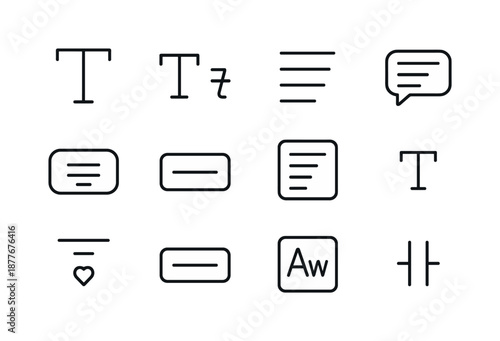 Typography Icon Set. User interface typography. Line icon set of user interface typography: UI heading, UI subheading, body copy, tooltip text, button label,