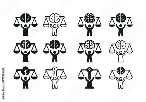 Workplace Stress Icons. Handling workplace stress and managerial support. Icon set. Set Logo of Handling workplace stress and managerial support: Balanced