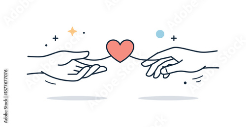 Hands of Connection. Love as Connection. Symbolic illustration of two hands reaching toward each other, connected by a thin line or heart icon, conveying