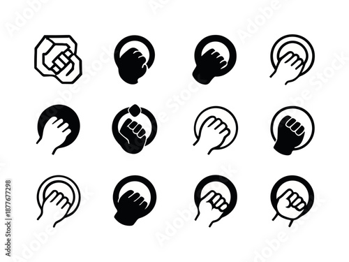 Baby Hands Vector Icons. baby hands grasping. Icon set. Set Logo of baby hands grasping: baby hand gripping toy ring. harmonious logo variations of the same