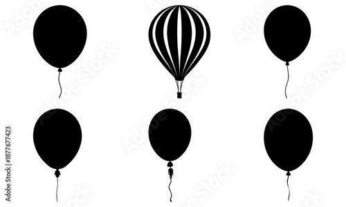 Five Balloons with One Hot Air Balloon in the Center on White Background black transparent