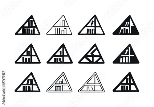 Geometric Bookshelf Icons. Geometric bookshelf with a modern, artistic design. Icon set. Set Logo of Geometric bookshelf with a modern, artistic design: