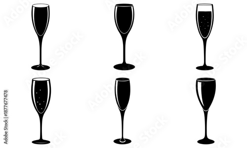 Six champagne flutes with bubbles on white background glass sparkling 1