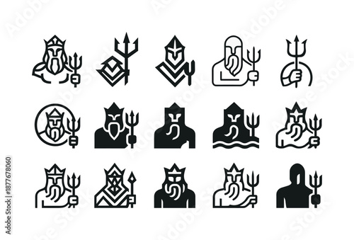 Atlantean Logo Variations. Atlantean myth. Icon set. Set Logo of Atlantean myth: ocean guardian statue. harmonious logo variations: Symmetrical form, Abstract