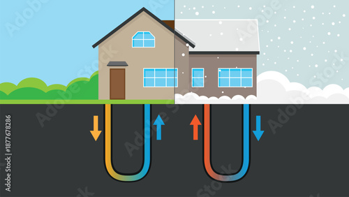 House using geothermal energy for heating and cooling