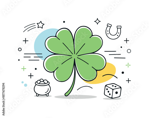 Irish Luck Poster. Irish luck concept poster. A large four-leaf clover combined with abstract shapes and subtle motion lines, symbolizing good fortune and